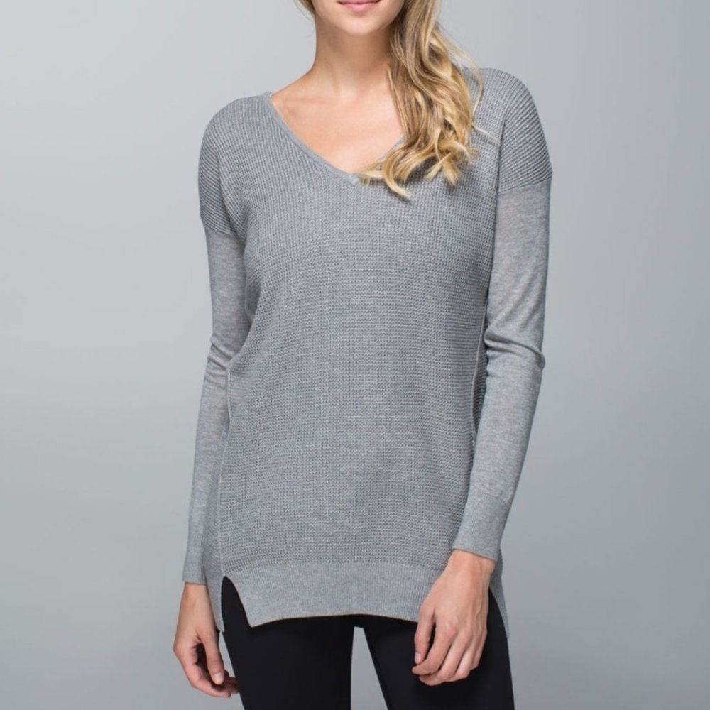 Lululemon The Sweater Life Grey Waffle Knit Cashmere Sweater, Size 4